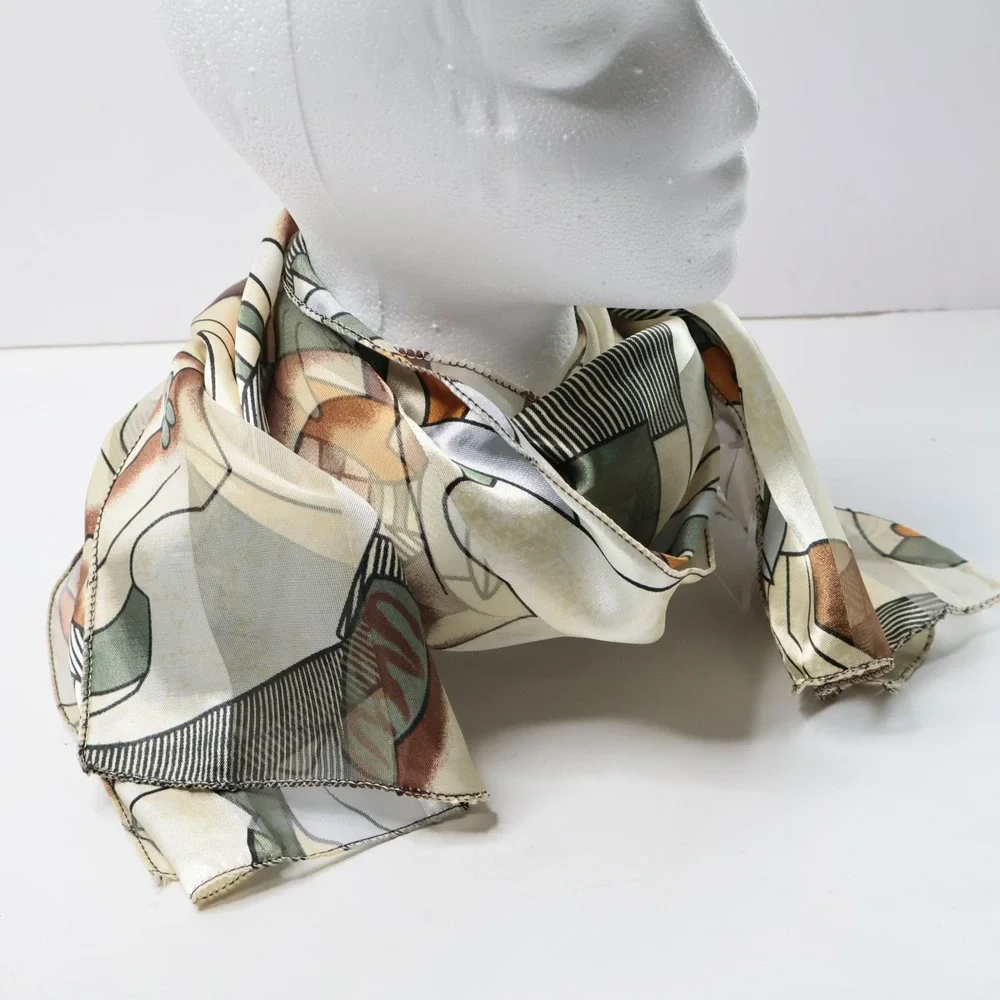Vintage‎ Abstract Face Cubist Art Scarf Sheer Geometric Earth Tones 13x60